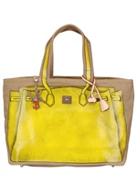 V73 - GROßE BEDRUCKTE TOTE AUS SEGELTUCH - GELB/BEIGE