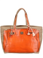 V73 - GROßE BEDRUCKTE TOTE AUS SEGELTUCH - ORANGE/BEIGE