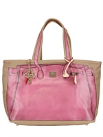 V73 - GROßE BEDRUCKTE TOTE AUS SEGELTUCH - FUCHSIA/BEIGE