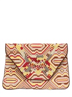 ANTIK BATIK - POCHETTE IN PELLE E COTONE RICAMATO - MULTI MARRONE