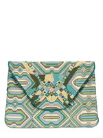 ANTIK BATIK - POCHETTE IN PELLE E COTONE RICAMATO - MULTI SKY BLUE