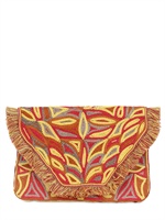 ANTIK BATIK - POCHETTE IN PELLE E COTONE RICAMATO - MULTI MARRONE