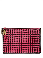 MOSCHINO CHEAP&CHIC - POCHETTE IN PELLE INTRECCIATA BICOLORE - BROWN/FUCHSIA