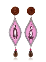 ANNA E ALEX - SEDUZIONE DECO SILVER MONKEY EARRINGS - PINK