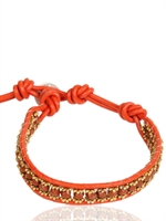 COLANA - ARMBAND AUS LEDER UND SCHMUCKSTEINEN - ORANGE/GOLD
