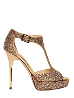 JIMMY CHOO - 130MM TOTEM GLITTER T-BAR SANDALS - MULTI