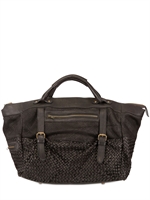 GIORGIO BRATO - WOVEN WASHED LEATHER WEEK-END BAG - BLACK/GREY
