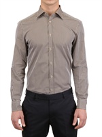 ZZEGNA - CHECKED COTTON POPLIN SLIM FIT SHIRT - OFF WHITE/BROWN