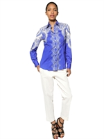 ETRO - STRETCH PRINTED COTTON POPLIN SHIRT - BLUE/WHITE