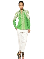 ETRO - STRETCH PRINTED COTTON POPLIN SHIRT - WHITE/GREEN