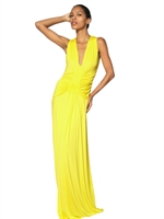ETRO - VISCOSE JERSEY GATHERED LONG DRESS - YELLOW