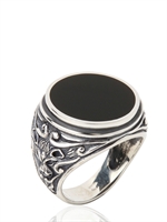 MANUEL BOZZI - ENGRAVED SILVER RING - SILVER/BLACK