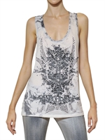 FAITH CONNEXION - BEDRUCKTES BAUMWOLLJERSEY TANK TOP MIT SWAROVSKI - WEIß/SCHWARZ
