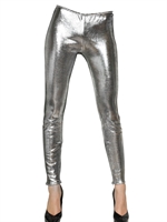 FAITH CONNEXION - METALLIC REPTILE PRINTED LEATHER LEGGING - SILVER