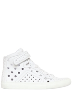PIERRE HARDY - SNEAKERS ALTE IN PELLE PERFORATA - BIANCO