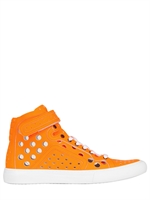 PIERRE HARDY - SNEAKERS ALTE IN PELLE PERFORATA - ARANCIONE FLUO