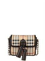 BURBERRY - BERKELEY HAYMARKET PVC UMHÄNGETASCHE - BEIGE/SCHOKO