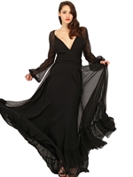 LUISA BECCARIA - ABITO LUNGO IN CHIFFON DI SETA - NERO