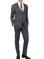 CORNELIANI - ABITO IN LANA E SETA MICRO CHECK - GRIGIO/BLU