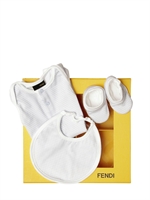 FENDI - BABY BOY ROMPER, BIB & SHOES GIFT SET - POWDER BLUE