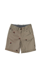 PAUL SMITH JUNIOR - COTTON TWILL EMBROIDERED SHORTS - BEIGE