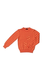 PAUL SMITH JUNIOR - STRIPED COTTON V-NECK KNITWEAR - ORANGE