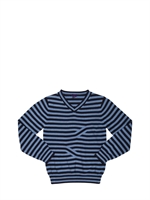 PAUL SMITH JUNIOR - STRIPED COTTON V-NECK KNITWEAR - BLUETTE