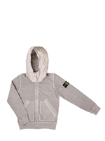 STONE ISLAND - COTTON JERSEY  HOODED ZIP UP SWEATSHIRT - GREY