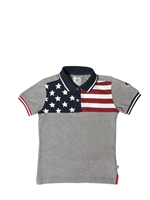 NORTH SAILS - US FLAG COTTON PIQUET POLO SHIRT - GREY MELANGE
