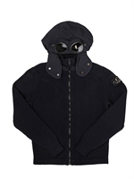 C.P.COMPANY UNDERSIXTEEN - COTTON GOGGLE HOODED ZIP UP KNITWEAR - BLUE NAVY