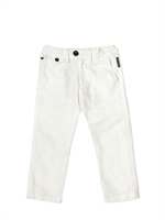 ARMANI JUNIOR - COTTON & LINEN CANVAS TROUSERS - WHITE