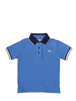 ARMANI JUNIOR - STONE WASHED PIQUET POLO SHIRT - LIGHT BLUE