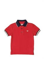 ARMANI JUNIOR - STONE WASHED PIQUET POLO SHIRT - RED