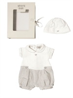 ARMANI JUNIOR - ROMPER AND BONNET GIRL GIFT SET - CREAM/GREY
