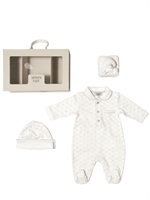 ARMANI JUNIOR - ROMPER, BONNET, AND SOFT TOY GIFT SET - WHITE/GREY