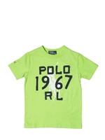 RALPH LAUREN CHILDRENSWEAR - EMBROIDERED LOGO COTTON JERSEY T-SHIRT - ACID GREEN