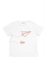 IL GUFO - COTTON JERSEY PLANE T-SHIRT - WHITE/ORANGE