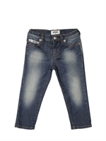 MOSCHINO KID - STONE WASHED DENIM SLIM FIT JEANS - DENIM