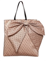 RED VALENTINO - BORSA SHOPPING IN COTONE SATIN CON FIOCCO - ROSE/BLACK