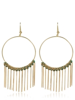 CAROLINA BUCCI - LARGE WOVEN FRINGED HOOP EARRINGS - DARK GREEN