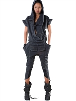 DEMOBAZA - TUTA IN DENIM MORBIDO CON CAPPUCCIO - GRIGIO SCURO