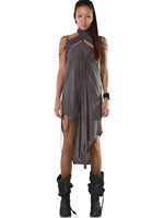 DEMOBAZA - BAUMWOLLJERSEYKLEID MIT GEKREUZTEM NACKEN & ZIP - STAUB
