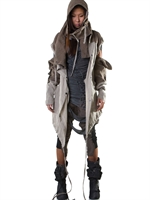 DEMOBAZA - DRAPIERTE PARKAJACKE AUS LEINEN - BEIGE/BRAUN
