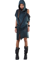 DEMOBAZA - DRAPIERTES BAUMWOLLJERSEY-KLEID MIT ZIP & KAUPUZE - PETROLBLAU