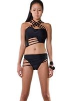 DEMOBAZA - CROSSED NECK LYCRA BIKINI - BLACK