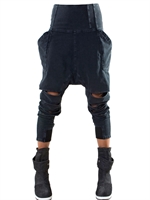 DEMOBAZA - CUT OUT COTTON FLEECE TROUSERS - WASHED BLACK
