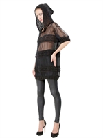HORACE - HOODED CHIFFON AND LOOSE KNIT SWEATER - BLACK