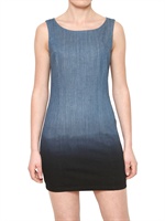 ARMANI JEANS - SCHATTIERTES ÄRMELLOSES DENIMKLEID - BLAU