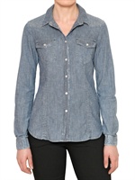 ARMANI JEANS - DENIM SHIRT WITH SWAROVSKI TRIM - LIGHT BLUE