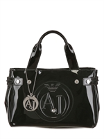 ARMANI JEANS - MEDIUM TOTE AUS VINYL MIT GEPRÄGTEM LOGO - SCHWARZ